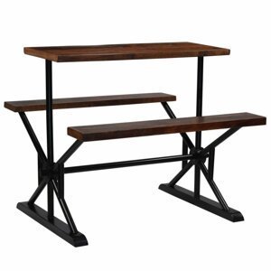 Barový stůl s lavicemi černá / hnědá Dekorhome 120 cm