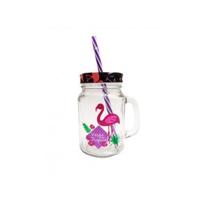 PROHOME - Sklenice se slámkou Flamingo, 500ml