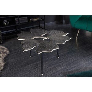 Estila Art-deco stříbrný konferenční stolek Ginko se třemi černými nožičkami 75cm