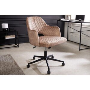 Estila Moderní designová kancelářská židle Pedro otočná na kolečkách se sametovým čalouněním s prošíváním světle béžová 82 cm