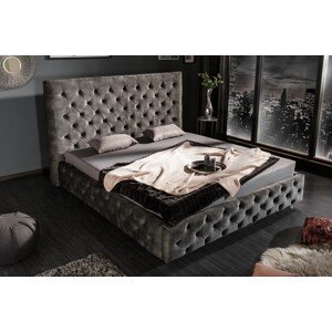 Estila Luxusní čalouněná postel Kreon s Chesterfield prošíváním šedá