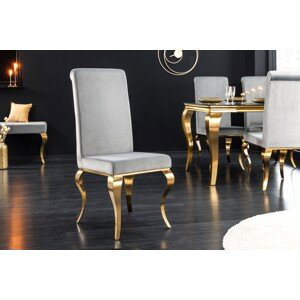 Estila Designová jídelní židle Modern Barock se zlatým kovovým nohama a stříbrným potahem 104cm
