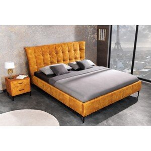 Estila Designová manželská postel Velouria se žlutým sametovým čalouněním a černými nožičkami 180x200cm