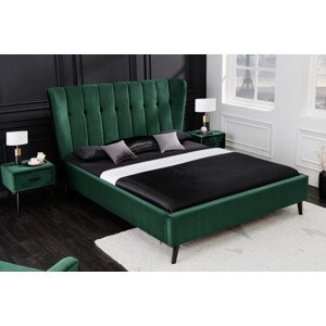 Estila Retro manželská postel Alva se smaragdově zeleným sametovým potahem a černými nožičkami 160x200cm