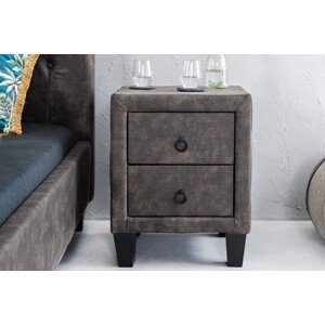 Estila Designový noční stolek Gambino se sametovým potahem tmavě šedé barvy se dvěma zásuvkami 50cm
