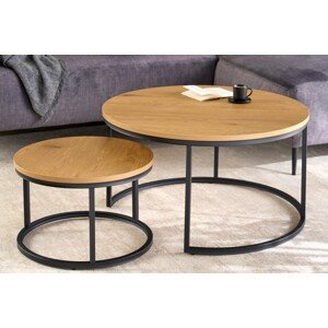 Estila Designový set dvou kulatých konferenčních stolků Nadjá ze dřeva a kovu hnědo-černé barvy