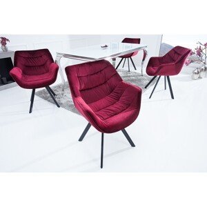 Estila Designová otočná čalouněná židle Antik se sametovým prošívaným potahem v karmínově červené 67cm