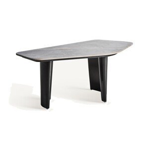 Estila Luxusní konferenční stolek Niebla s asymetrickou mramorovou deskou a moderními nožičkami se zvlněným designem šedá 100 cm