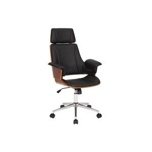 Estila Designová kožená otočná kancelářská židle Madison s dřevěnými prvky na kolečkách hnědá černá 64 cm