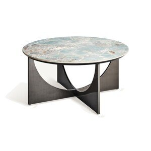 Estila Luxusní kulatý konferenční stolek Costa Brava s mramorovou deskou a designovými překříženými nožičkami modrá černá 90 cm
