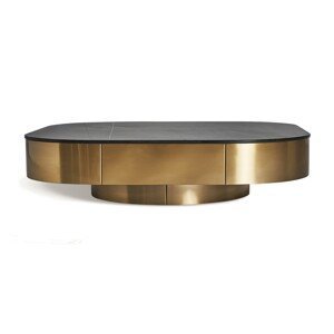 Estila Luxusní art deco čtvercový konferenční stolek Jackson s mramorovou vrchní deskou a zlatou podstavou 100 cm