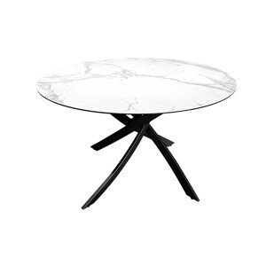 Estila Moderní kulatý jídelní stůl Valldemossa s bílou vrchní deskou s mramorovým designem a překříženýma nohama 120 cm