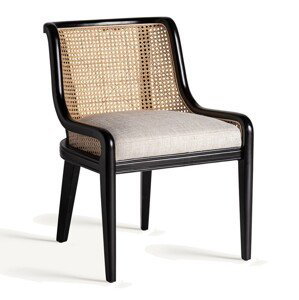 Estila Luxusní černá jídelní židle Vienna s béžovým vídeňským výpletem a šedou čalouněnou sedací částí 77 cm