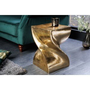 Estila Designový čtvereční art deco příruční stolek Twist se zatočeným designem v zlaté barvě 45 cm