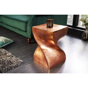 Estila Designový glamour měděný čtvercový příruční stolek Twist se zakroucenou podstavou 45 cm