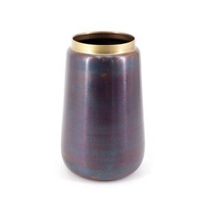 Estila Designová antická hliníková váza v tmavé antracitové barvě s fialovým leskem 28 cm