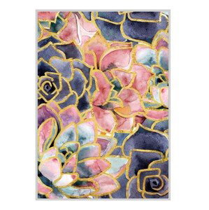 Estila Moderní designový obraz Rosé v bílém dřevěném rámu s motivem růží v odstínech růžové a fialové se zlatým detailem 122 cm