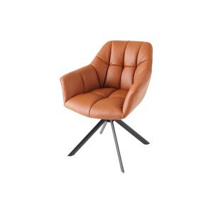 Estila Designová otočná kožená jídelní židle Mariposa s oranžovo hnědým potahem s prošíváním a kovovými černými nožičkami 83 cm
