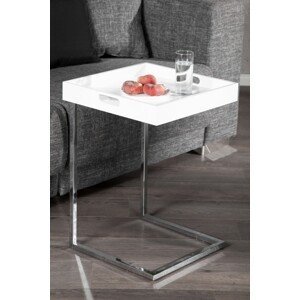 Estila Designový odkládací stolek Ciano bílý chrom s podnosem