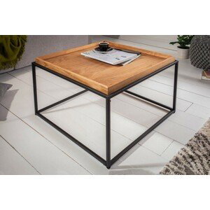Estila Industriální vkusný čtvercový konferenční stolek Elements s odnímatelnou dřevěnou povrchovou deskou