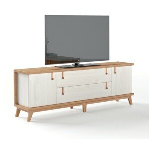Estila Luxusní TV stolek Sajonia z masivního dřeva se zásuvkami a dvířky 183cm