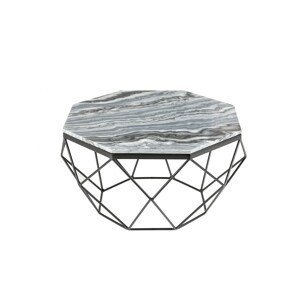 Estila Art-deco stylový konferenční stolek Adamantino s šedou mramorovou deskou a černou konstrukcí 69cm