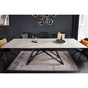 Estila Moderní keramický šedobílý rozkládací jídelní stůl Epinal s šedými betonovým povrchem a černými kovovými nohami 260cm