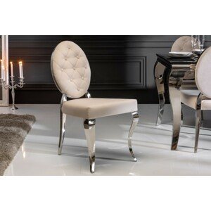 Estila Zámecká jídelní židle Modern Barock s béžovým potahem a stříbrnými nožičkami 92cm