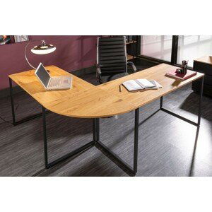 Estila Moderní rohový kancelářský stůl Big Deal hnědé barvy s kovovými nohami 180cm