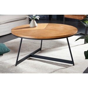 Estila Industriální nadčasový kulatý konferenční stolek Carvallo s vrchní deskou s dubovým vzhledem 80cm