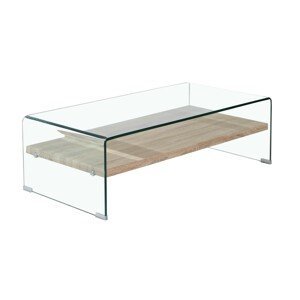 Estila Moderní skleněný konferenční stolek Alize s dřevěnou poličkou 110cm