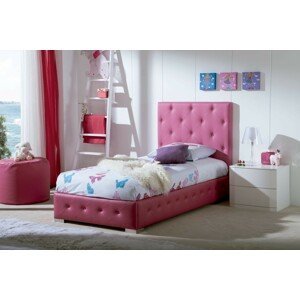 Estila Moderní designová jednolůžková čalouněná postel Raquel s růžovým koženým potahem s chesterfield prošíváním 90-105cm