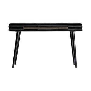Estila Luxusní art-deco konzolový stolek Plissé Nero z černého masivního dřeva s vrchní deskou z mramoru 144cm