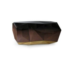 Estila Luxusní moderní příborník z masivního dřeva s lesklou povrchovou úpravou a pozlacenou podstavou Diamond Chocolate 185 cm