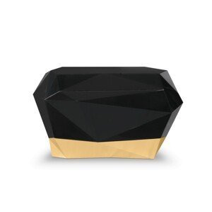 Estila Luxusní černý noční stolek ve stylu art-deco z lakovaného masivního dřeva s pozlacenou základnou 77 cm