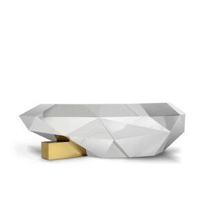 Estila Luxusní zrcadlový konferenční stolek z masivního dřeva a nerezavějící oceli Diamond 150 cm