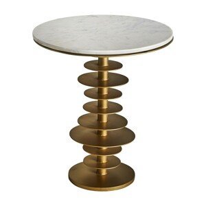 Estila Stylový art-deco kulatý příruční stolek Amuny s mramorovou vrchní deskou a spirálovou kovovou podstavou zlaté barvy 58cm