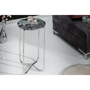 Estila Art-deco stříbrný kulatý příruční stolek Noble s mramorovou povrchovou deskou a kovovou konstrukcí 35cm