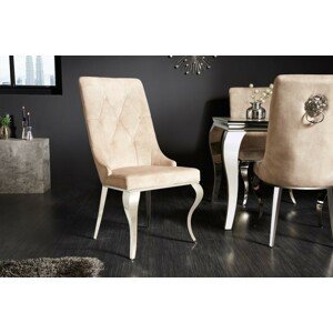 Estila Exkluzivní moderní jídelní židle Glamour se sametovým béžovým čalouněním a stříbrnými chromovými nohami 102cm