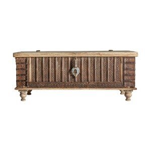 Estila Orientální masivní konferenční stolek do obývacího pokoje Vallexa z teakového dřeva s ornamentálním vyřezáváním 148cm