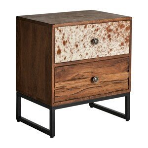 Estila Retro designový noční stolek Texas do ložnice z masivního mangového dřeva hnědé barvy se dvěma šuplíky 56cm