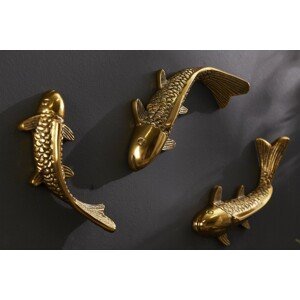 Estila Orientální set kovových nástěnných dekorací Amur zlaté barvy ve tvaru ryby Koi 28cm