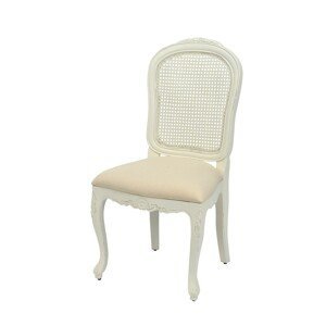 Estila Provence masivní bílá jídelní židle Preciosa s látkovou sedací částí a opěradlem z ratanu s mahagonovým tělem 99cm