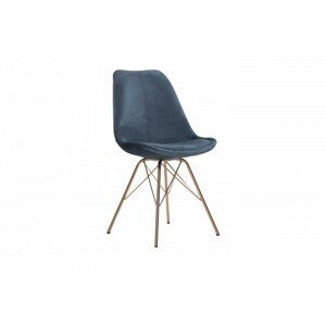 Estila Designová židle Scandinavia se zlatými kovovými nožičkami a modrým potahem 86cm