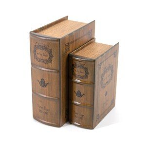 Estila Designový set kožených knih Victor Hugo v hnědém koloniálním stylu s dekorativním motivem 27cm