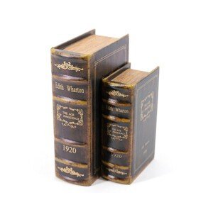 Estila Designový set kniha Věk nevinnosti ve vintage černém koženém obalu se světle žlutým dekorativním motivem 23cm