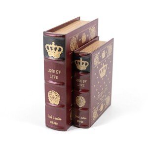 Estila Rustikální dekorativní set kniha Láska k životu v bordó provedení s přepychovým dekorativním motivem 25cm