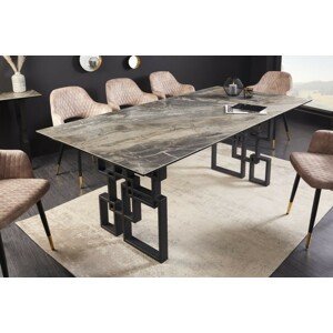 Estila Luxusní art-deco obdélníkový jídelní stůl Ariana ve šedé barvě s mramorovým vzhledem a designovými nožičkami 200cm