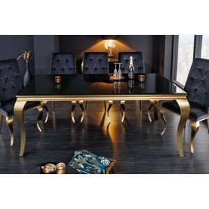 Estila Barokní jídelní stůl Gold Barock v moderním stylu zlatá konstrukce a černé opálové sklo 200cm