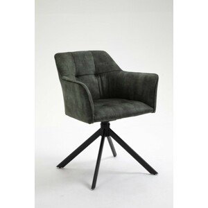 Estila Moderní industriální otočná židle Devon se šedozeleným sametovým potahem a černou kovovou konstrukcí 83cm